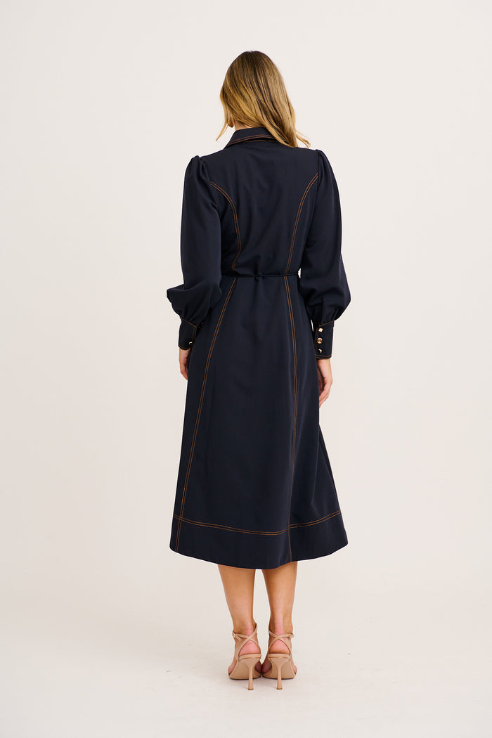Attire Midi Shirt Dress in Navy back