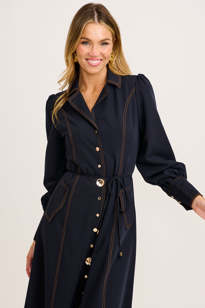 Attire Midi Shirt Dress in Navy front