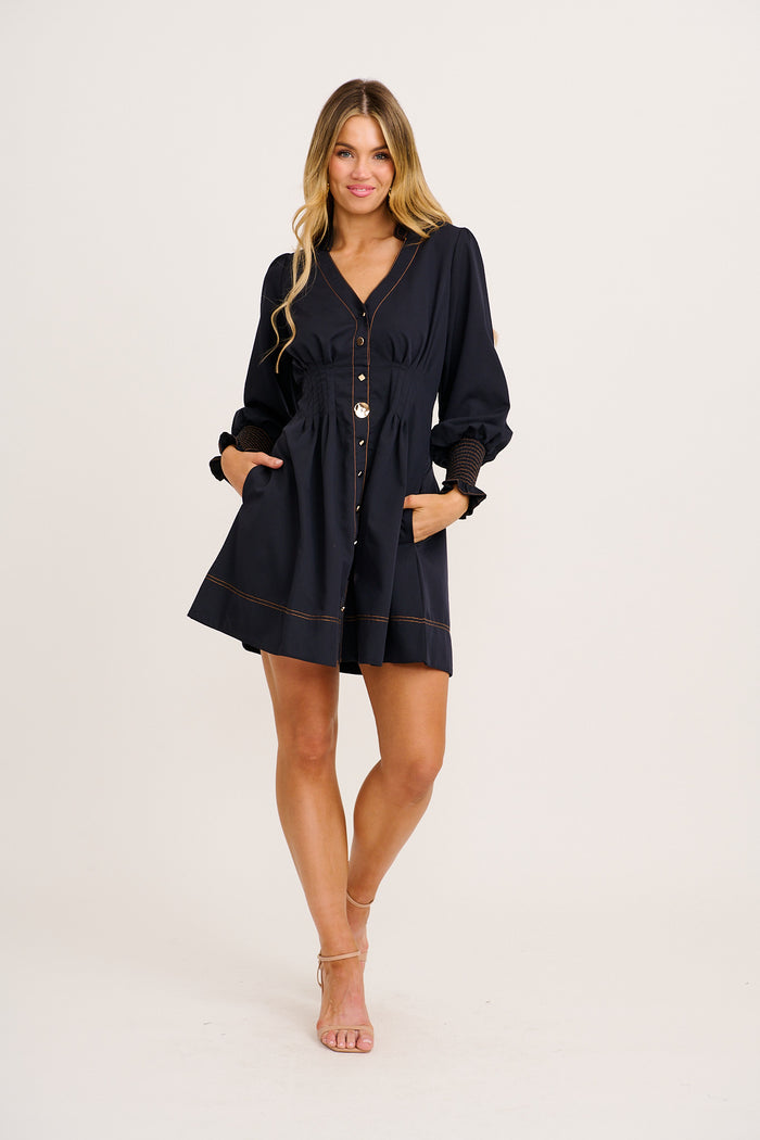 Sharp Instinct Dress in Navy full length