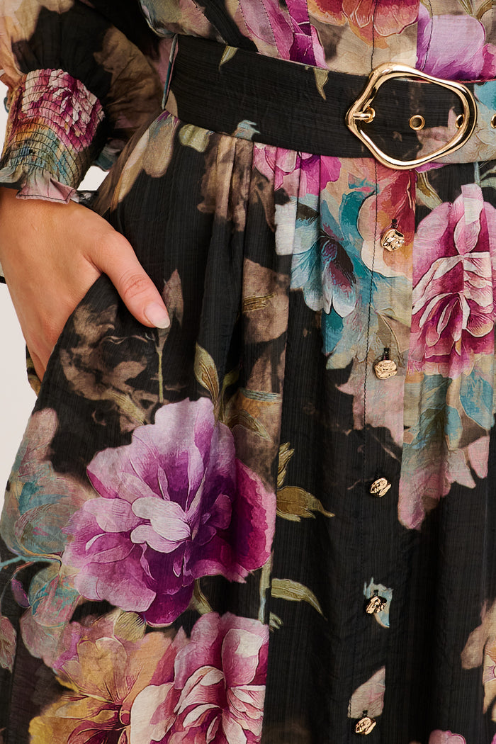 Ramona Maxi Dress in Black with Multi Floral detail