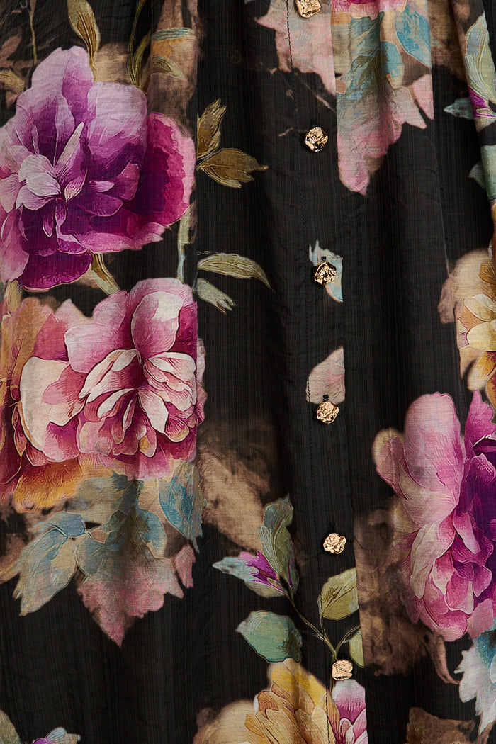 Ramona Maxi Dress in Black with Multi Floral fabric