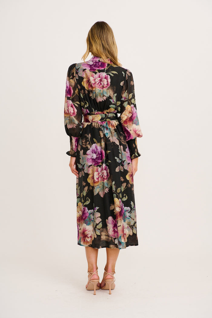 Ramona Maxi Dress in Black with Multi Floral back
