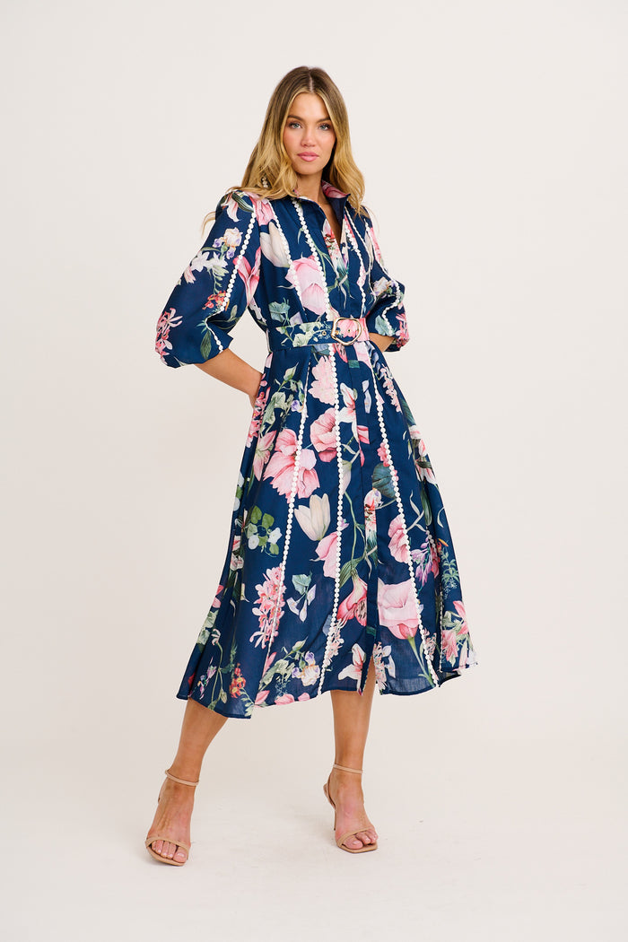 Art Of Bloom Midi Shirt Dress Navy Floral | St Frock Art Of Bloom Midi Shirt Dress Navy Floral | St Frock
