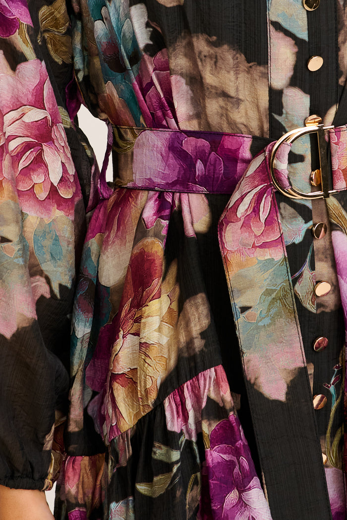 Crest Dress in Black with Multi Floral detail