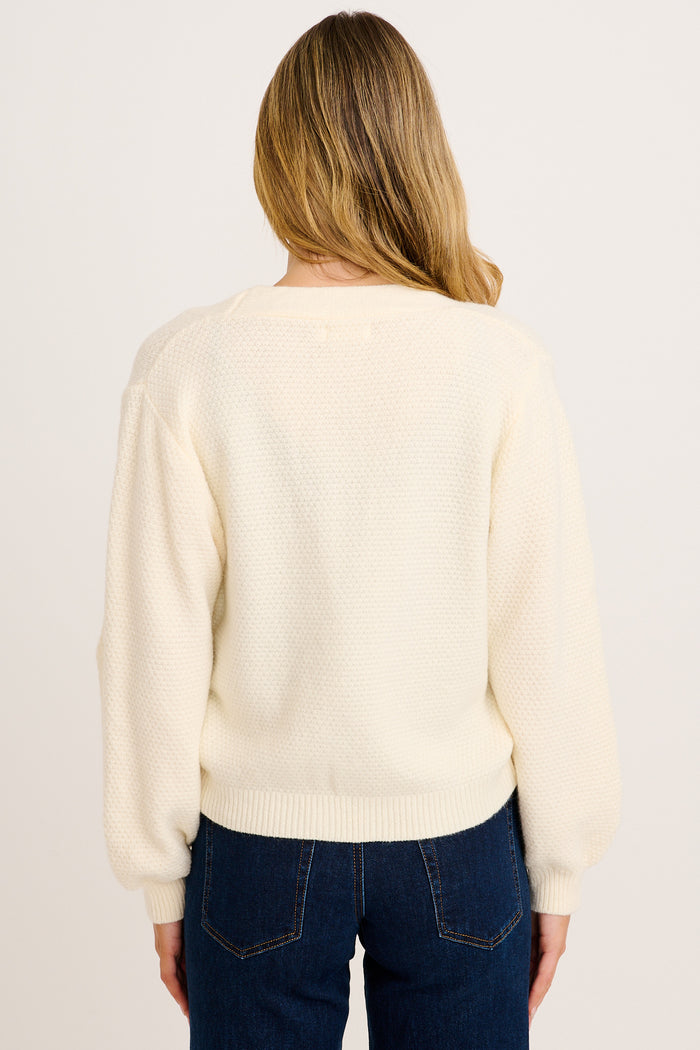 Feel The Chill Knit Cardigan in Cream Cotton Blend back