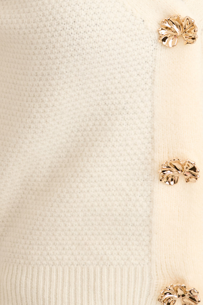Feel The Chill Knit Cardigan in Cream Cotton Blend detail