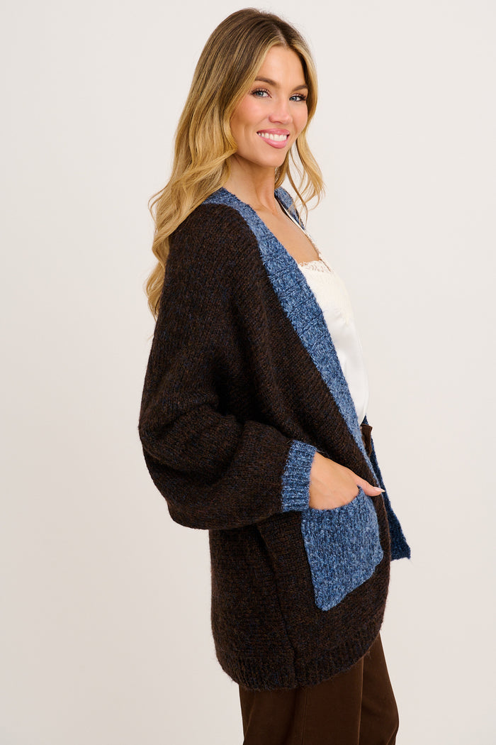 Soft as a Dream Knit Cardigan in Brown and Navy Marle Wool Blend side
