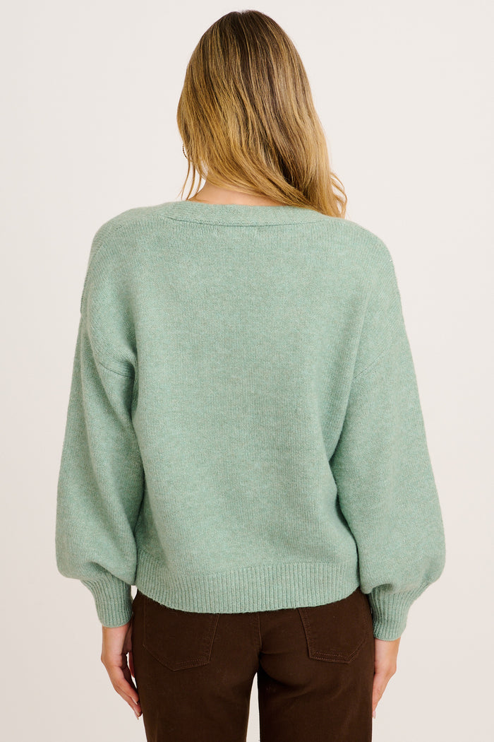 Stylish Chill Knit Cardigan in Sage Green Marle Wool Blend back