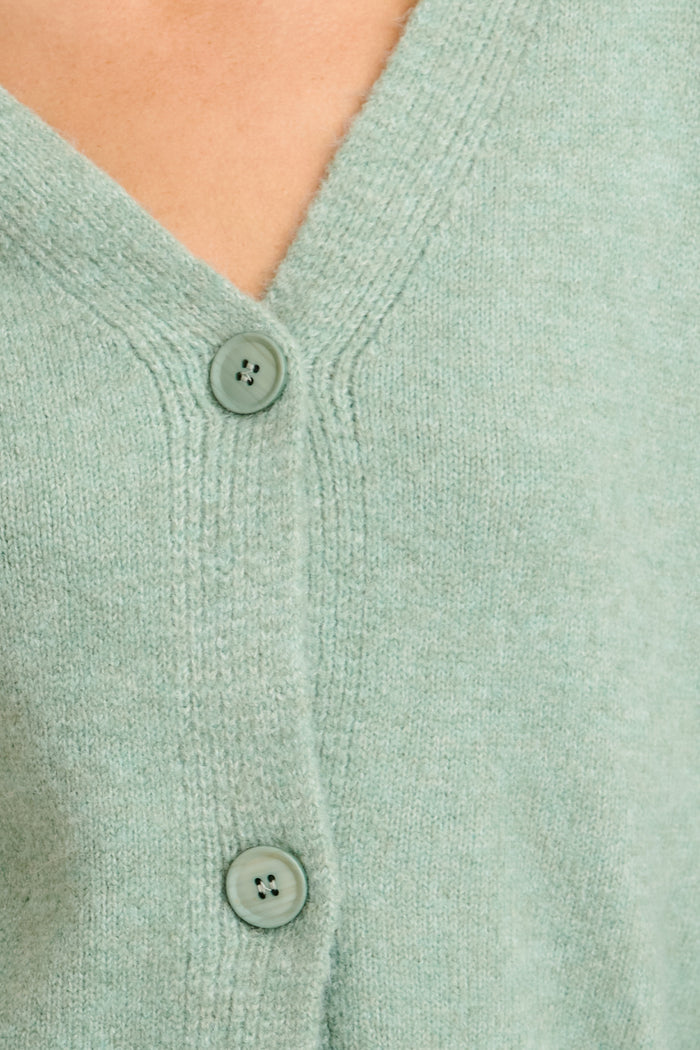 Stylish Chill Knit Cardigan in Sage Green Marle Wool Blend detail