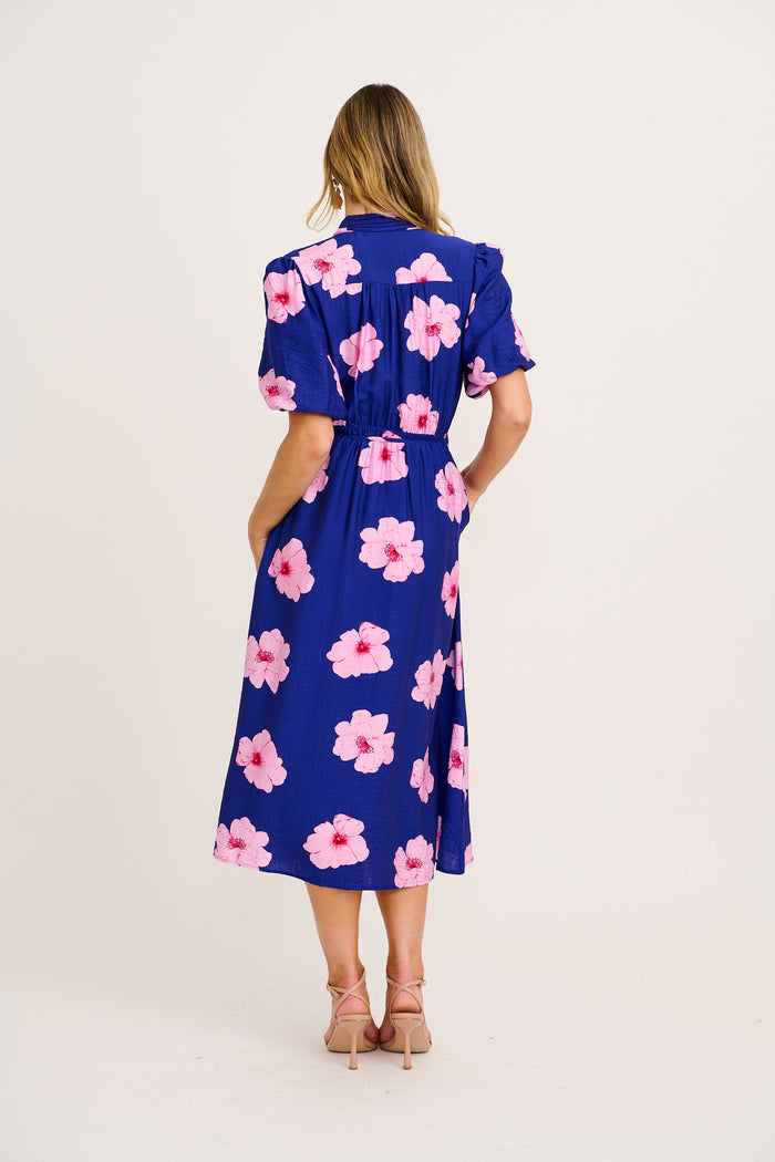 Graceful Elegance Maxi Dress in Navy with Pink Floral back