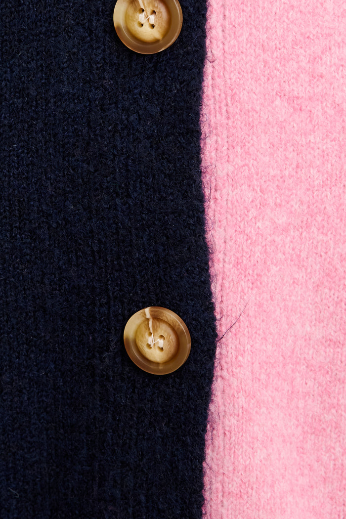 Winter Kiss Knit Cardigan in Navy and Pink Wool Blend fabric