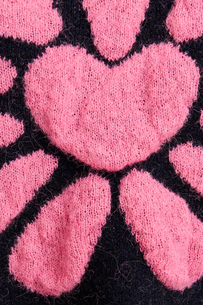 Flower Power Knit in Navy with Pink Floral Wool Blend fabric
