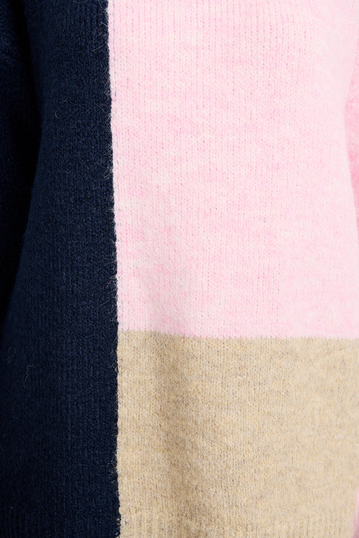 Winter Escape Knit in Pink with Navy Colourblock Wool Blend fabric