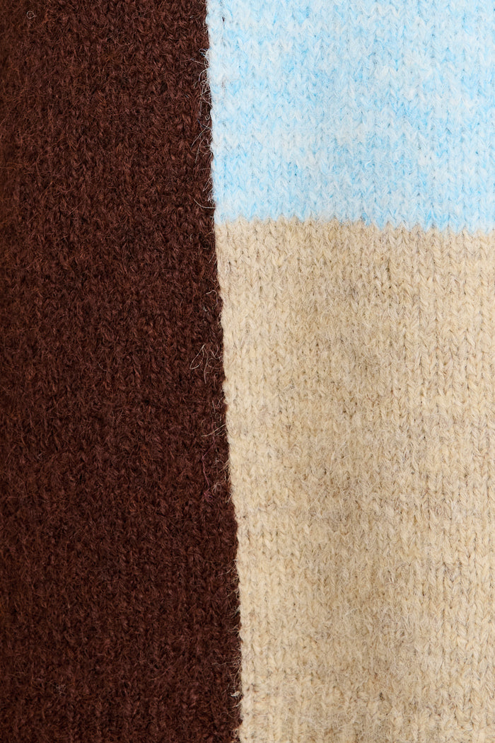 Winter Escape Knit in Blue with Brown Colourblock Wool Blend fabric