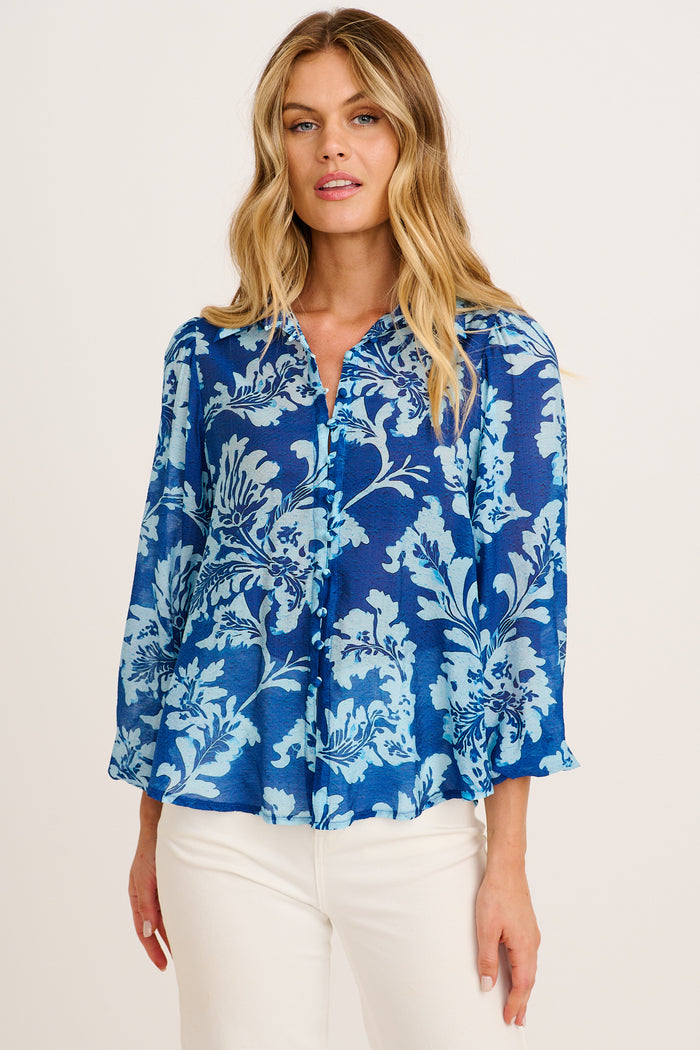 Flower Girl Shirt in Blue Floral front