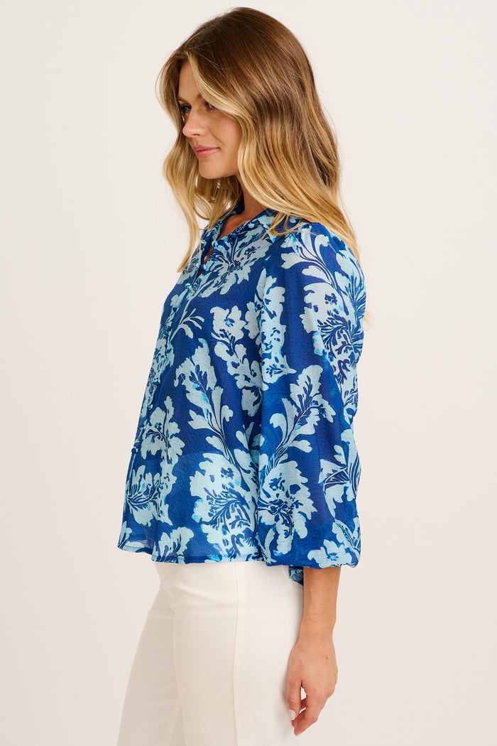 Flower Girl Shirt in Blue Floral side