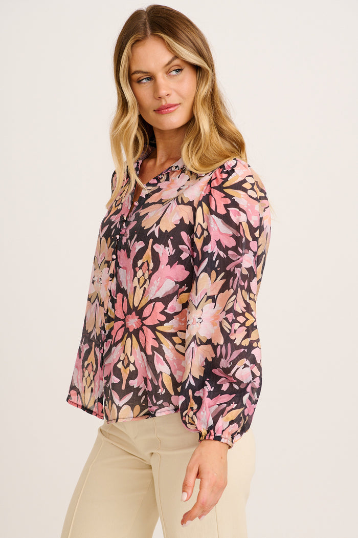 Flower Girl Shirt in in Black Multi Floral side