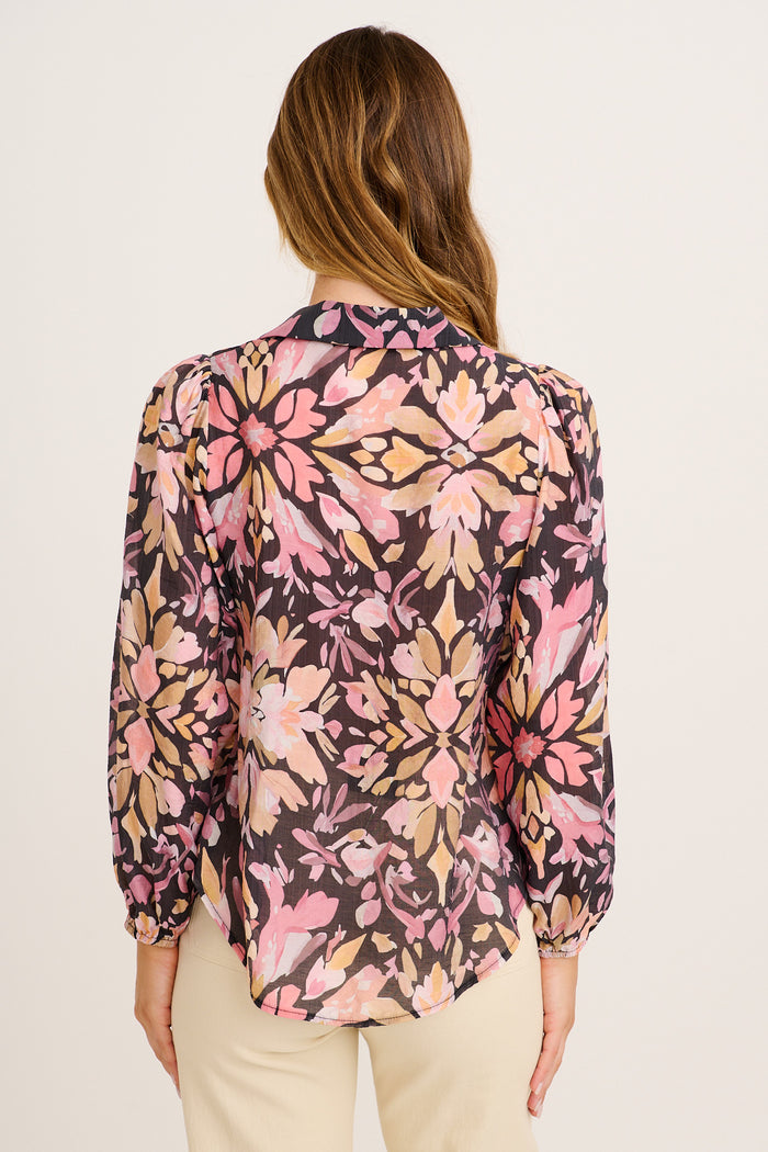 Flower Girl Shirt in in Black Multi Floral back