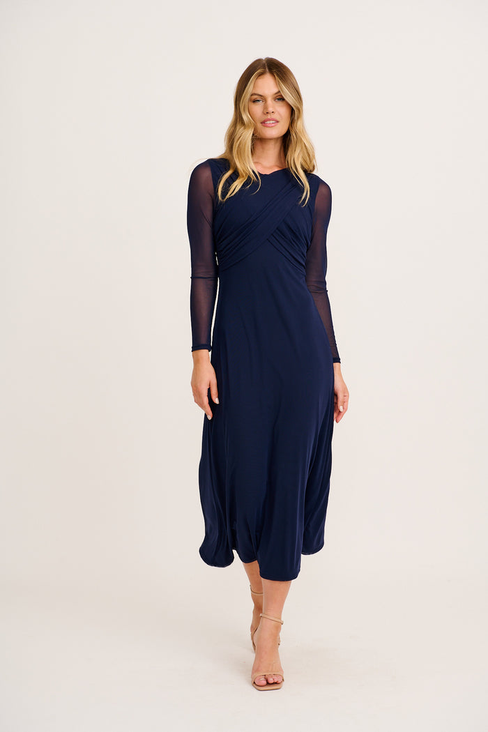 Solveig Maxi Dress in Navy Mesh full length