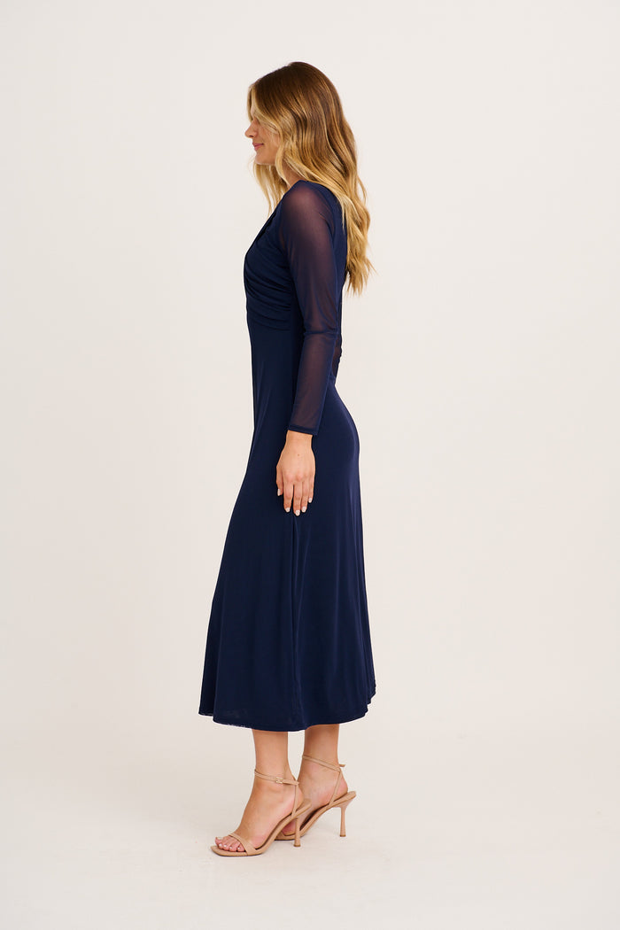 Solveig Maxi Dress in Navy Mesh side