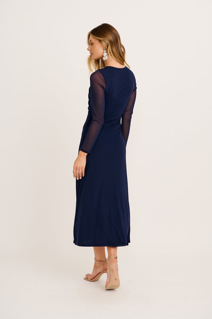 Solveig Maxi Dress in Navy Mesh back