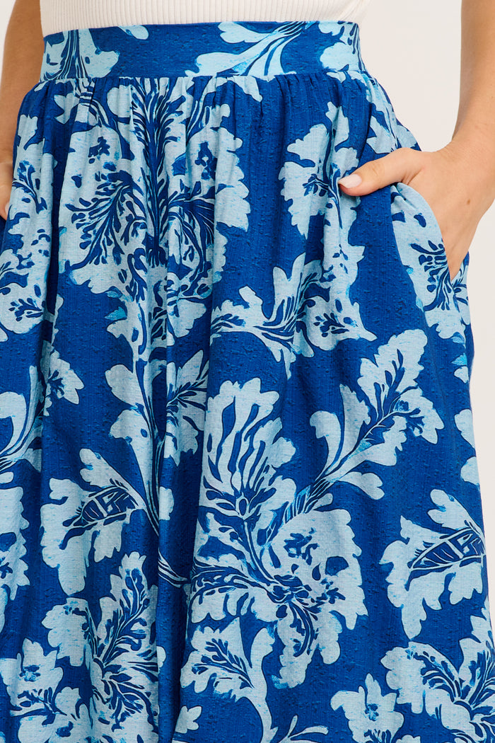 Days In Bloom Maxi Skirt in Blue Floral detail