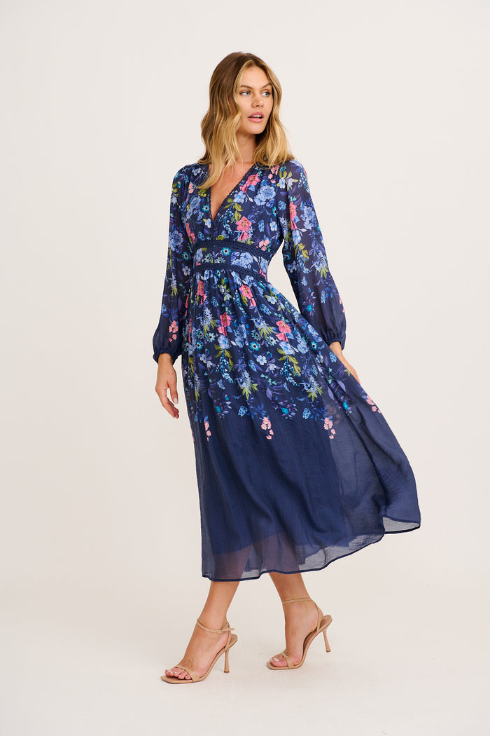 Soft Shades Maxi Dress in Navy Floral side