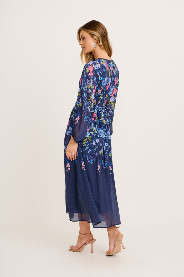 Soft Shades Maxi Dress in Navy Floral back