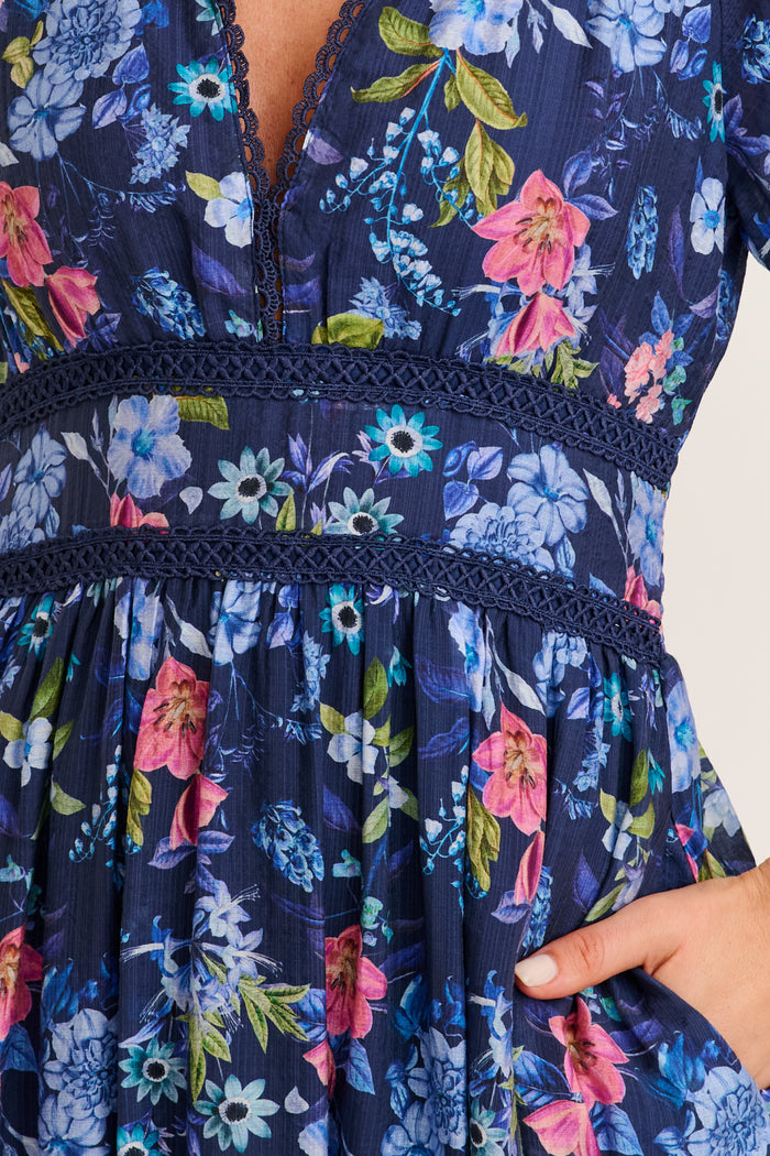 Soft Shades Maxi Dress in Navy Floral detail