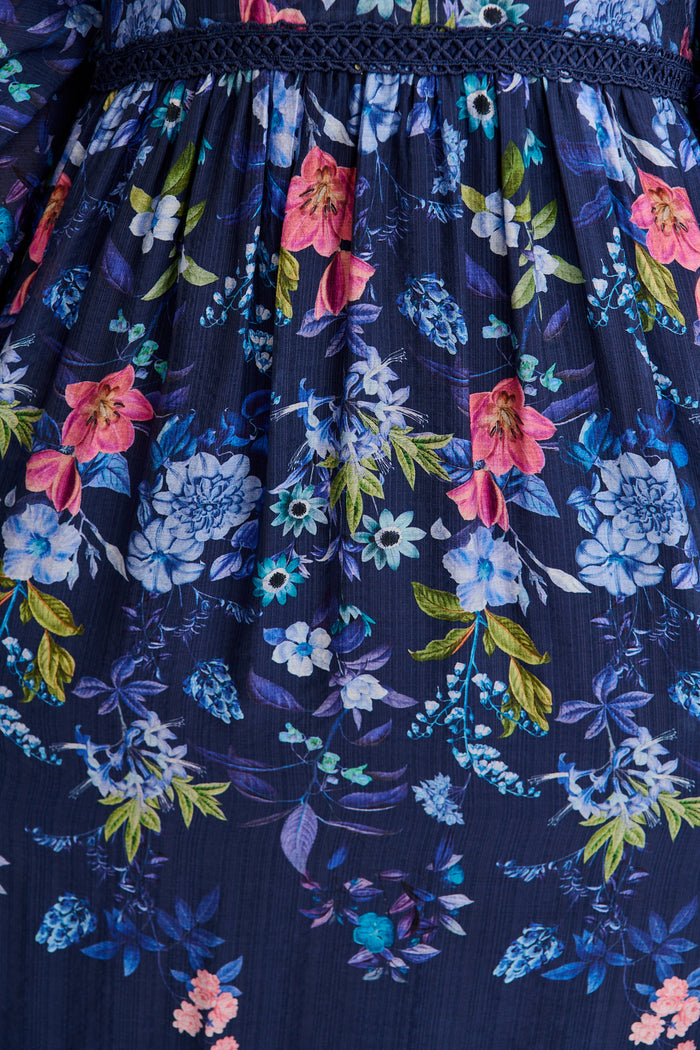 Soft Shades Maxi Dress in Navy Floral fabric