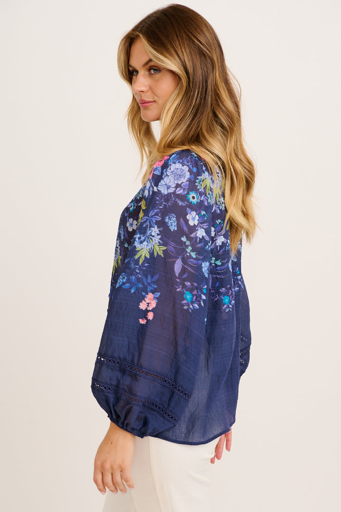 Ready or Not Top in Navy Floral side