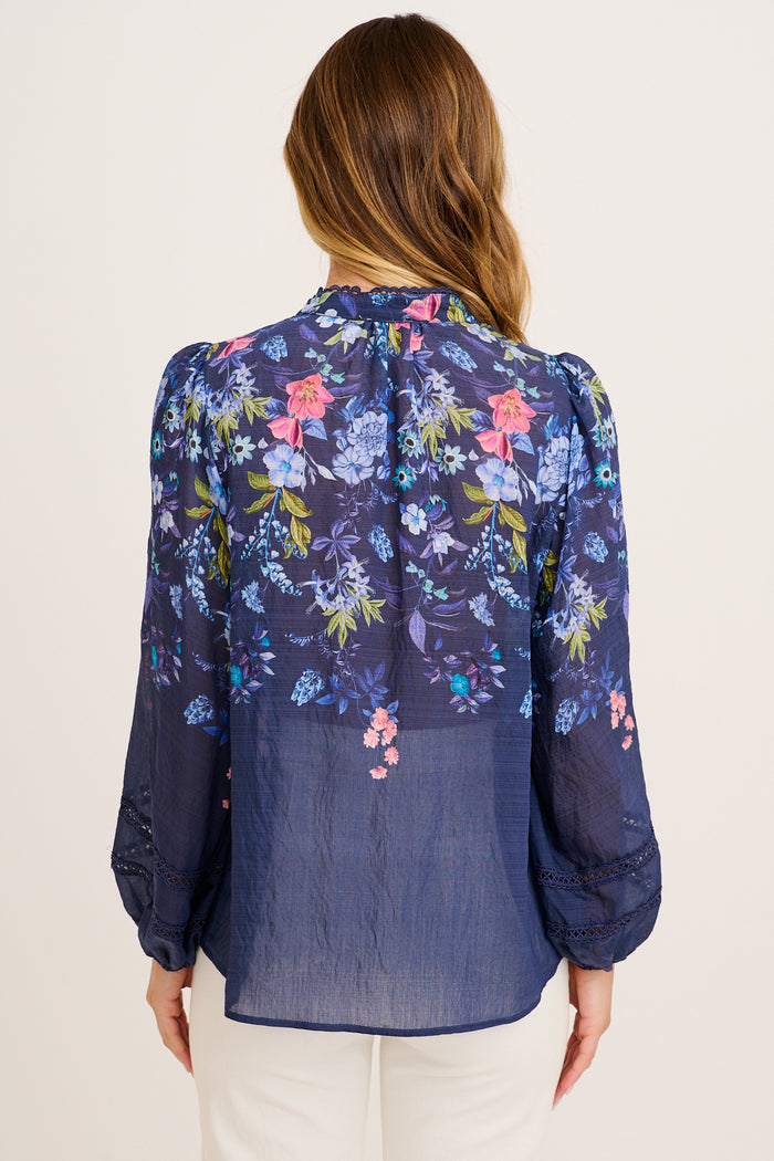 Ready or Not Top in Navy Floral back