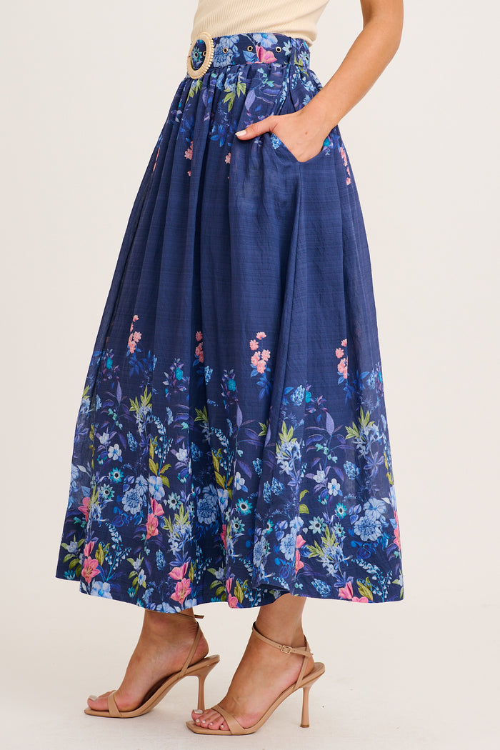 Floating Clouds Maxi Skirt in Navy Floral side