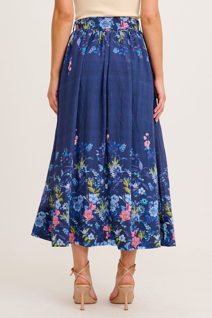 Floating Clouds Maxi Skirt in Navy Floral back