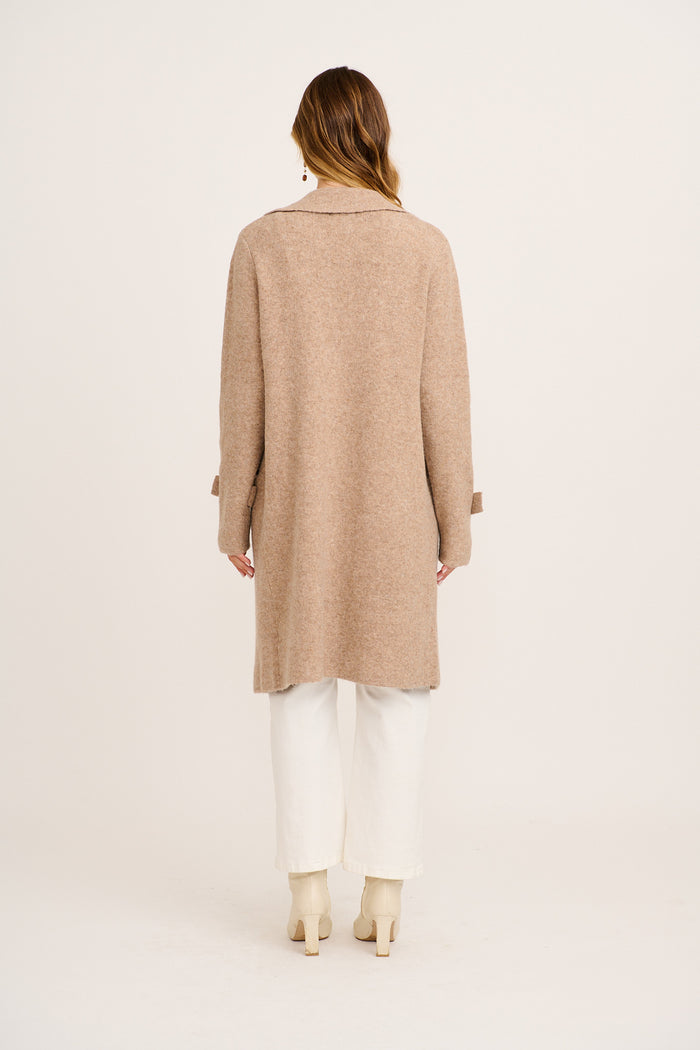 Twirl And Knit Coatigan in Oatmeal Wool Blend back