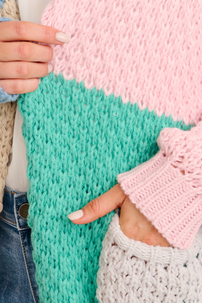 Feather Soft Knit Cardigan in Multi Blue and Green Wool Blend detail