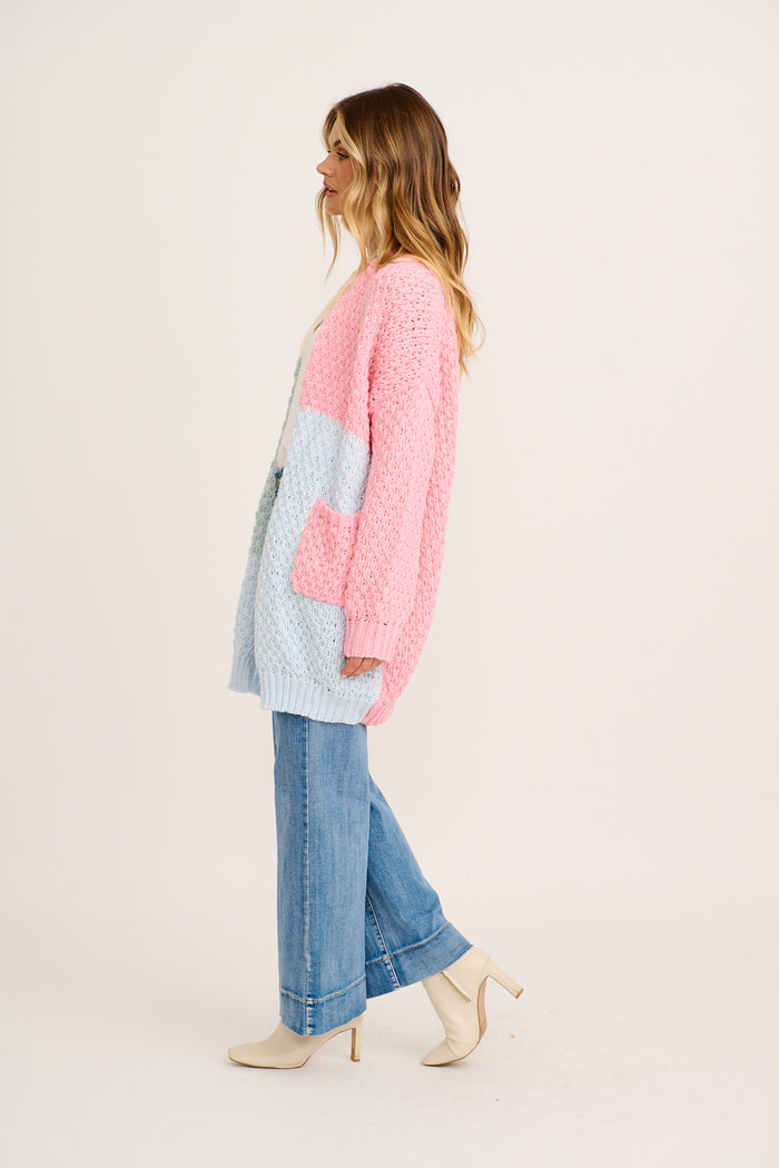 Feather Soft Knit Cardigan in Multi Cream and Pink Wool Blend side