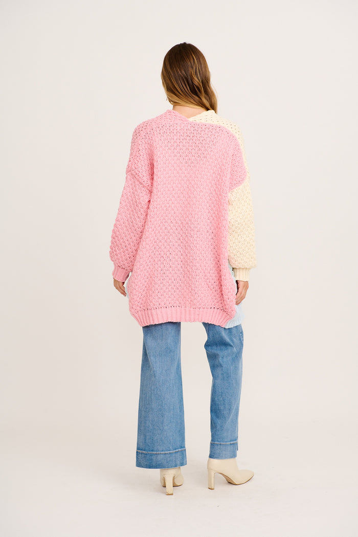 Feather Soft Knit Cardigan in Multi Cream and Pink Wool Blend back
