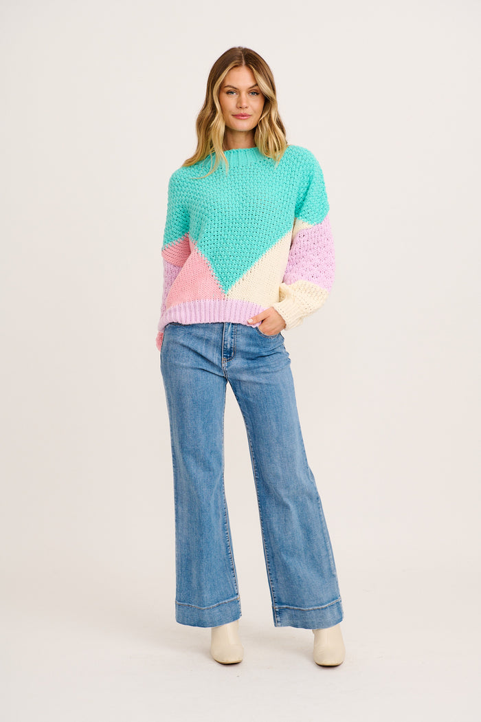 Soft Spun Knit in Turquoise Multi Wool Blend full length