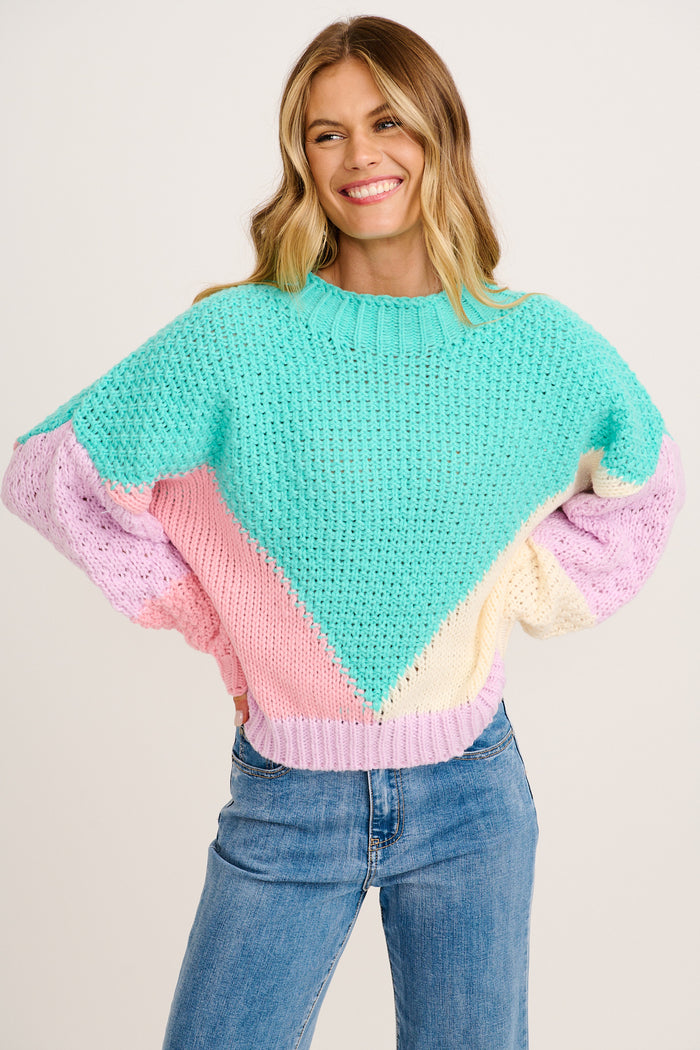 Soft Spun Knit in Turquoise Multi Wool Blend front