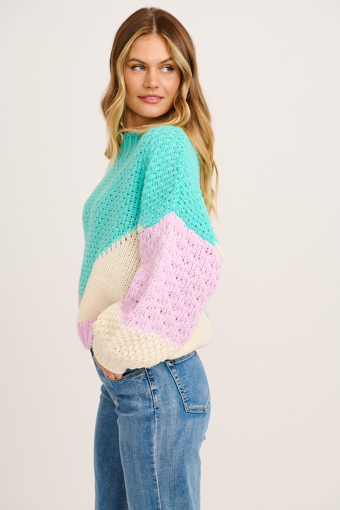 Soft Spun Knit in Turquoise Multi Wool Blend side
