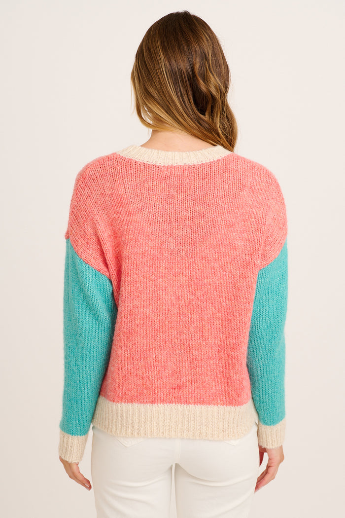 Winter Blush Knit in Pink with Blue Colourblock Wool Blend back
