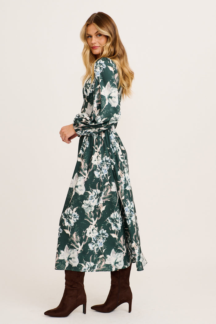 Enchanted Floral Maxi Dress in Emerald Green Floral side