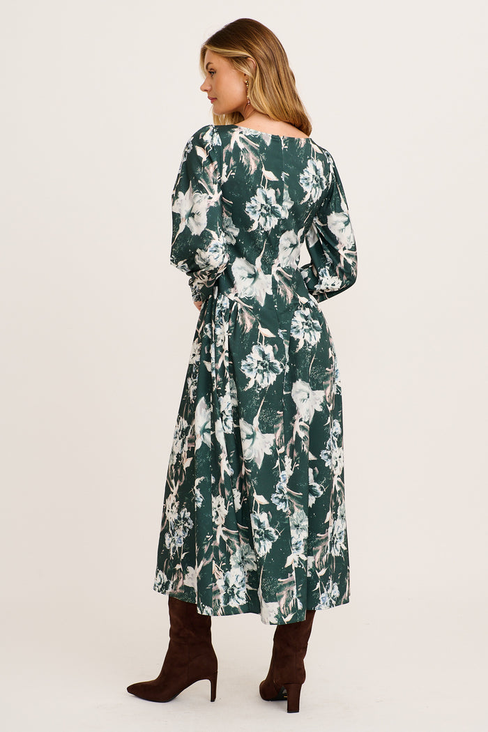 Enchanted Floral Maxi Dress in Emerald Green Floral back