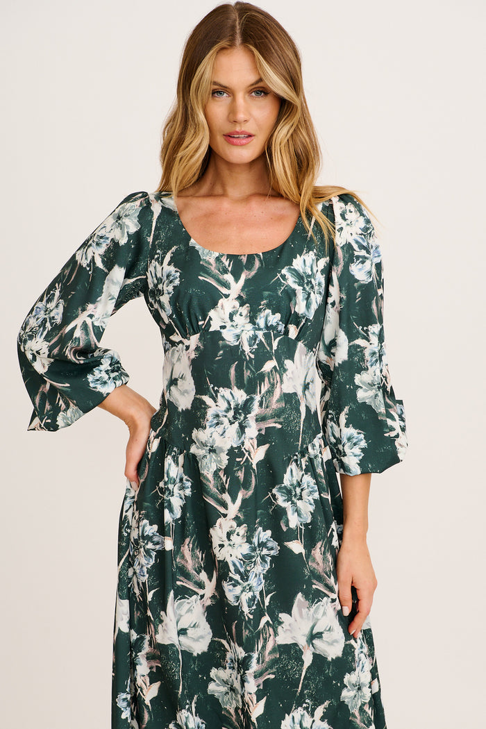 Enchanted Floral Maxi Dress in Emerald Green Floral front