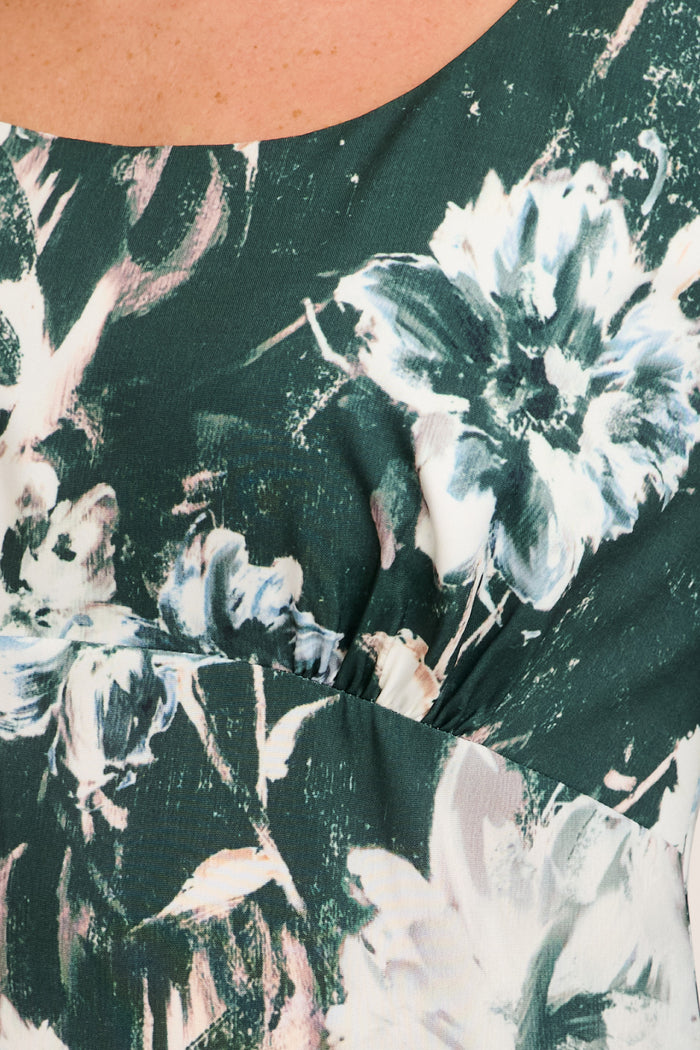 Enchanted Floral Maxi Dress in Emerald Green Floral detail
