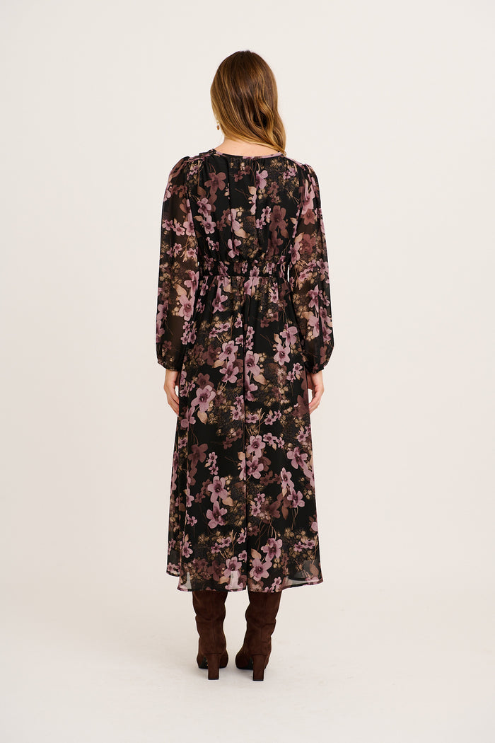 Seeking Thrills Maxi Dress in Black Floral Chiffon back