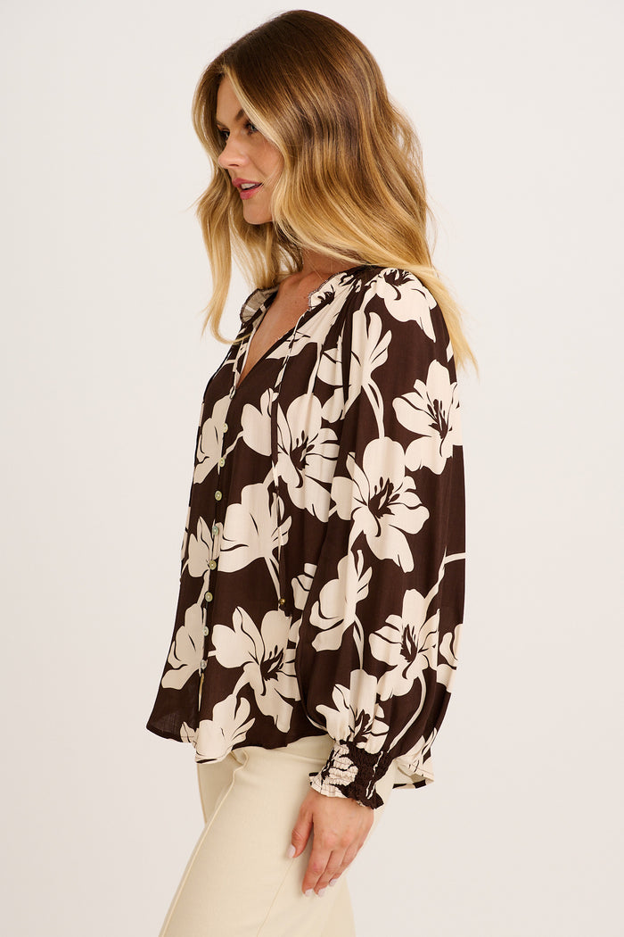 Devotion Top In Chocolate and Cream Floral side