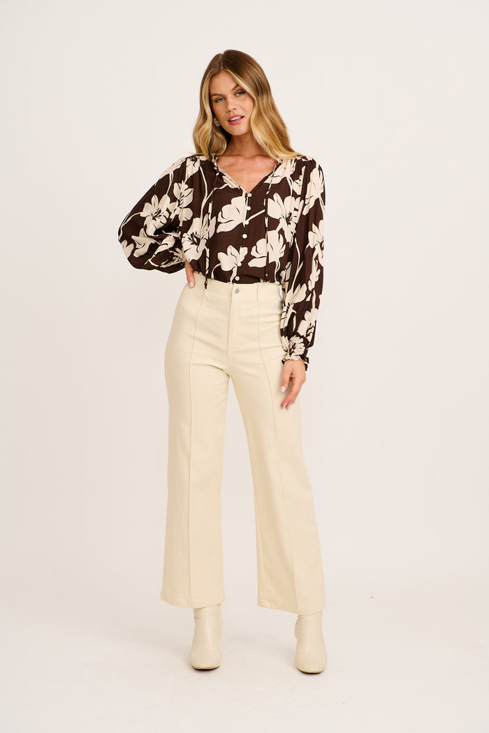 Devotion Top In Chocolate and Cream Floral full length