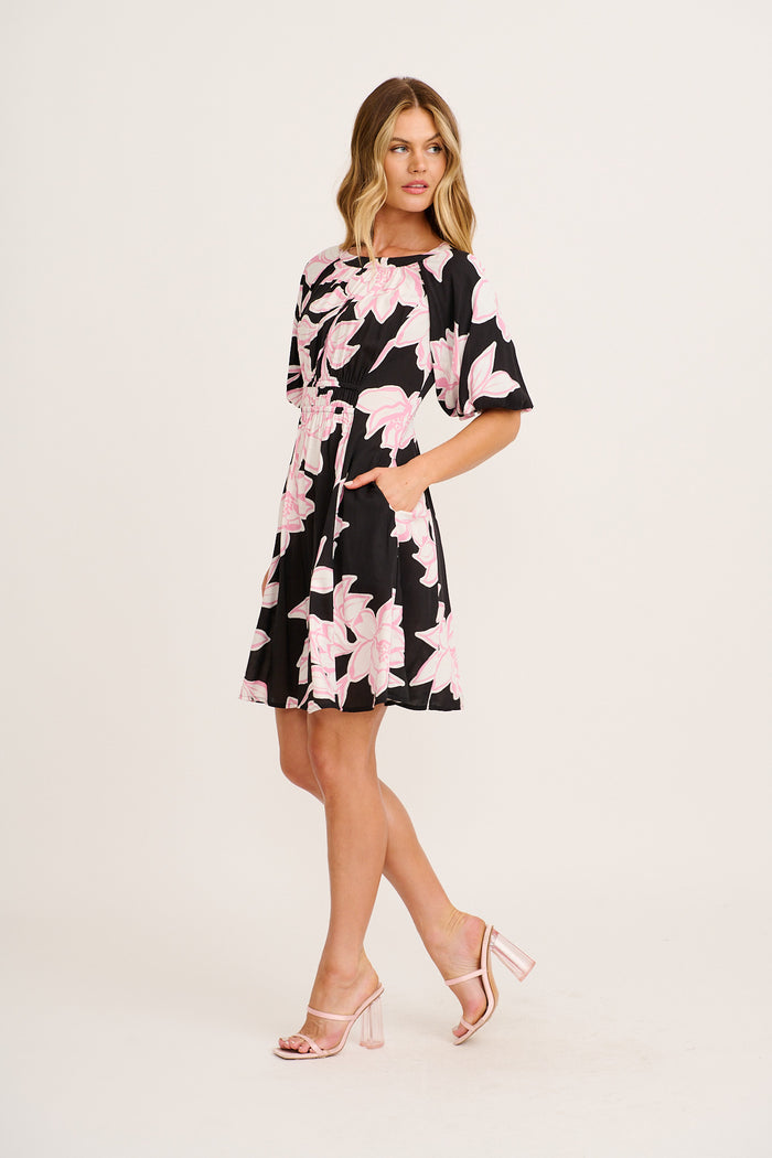 Darling Daze Dress in Black with Pink Floral side